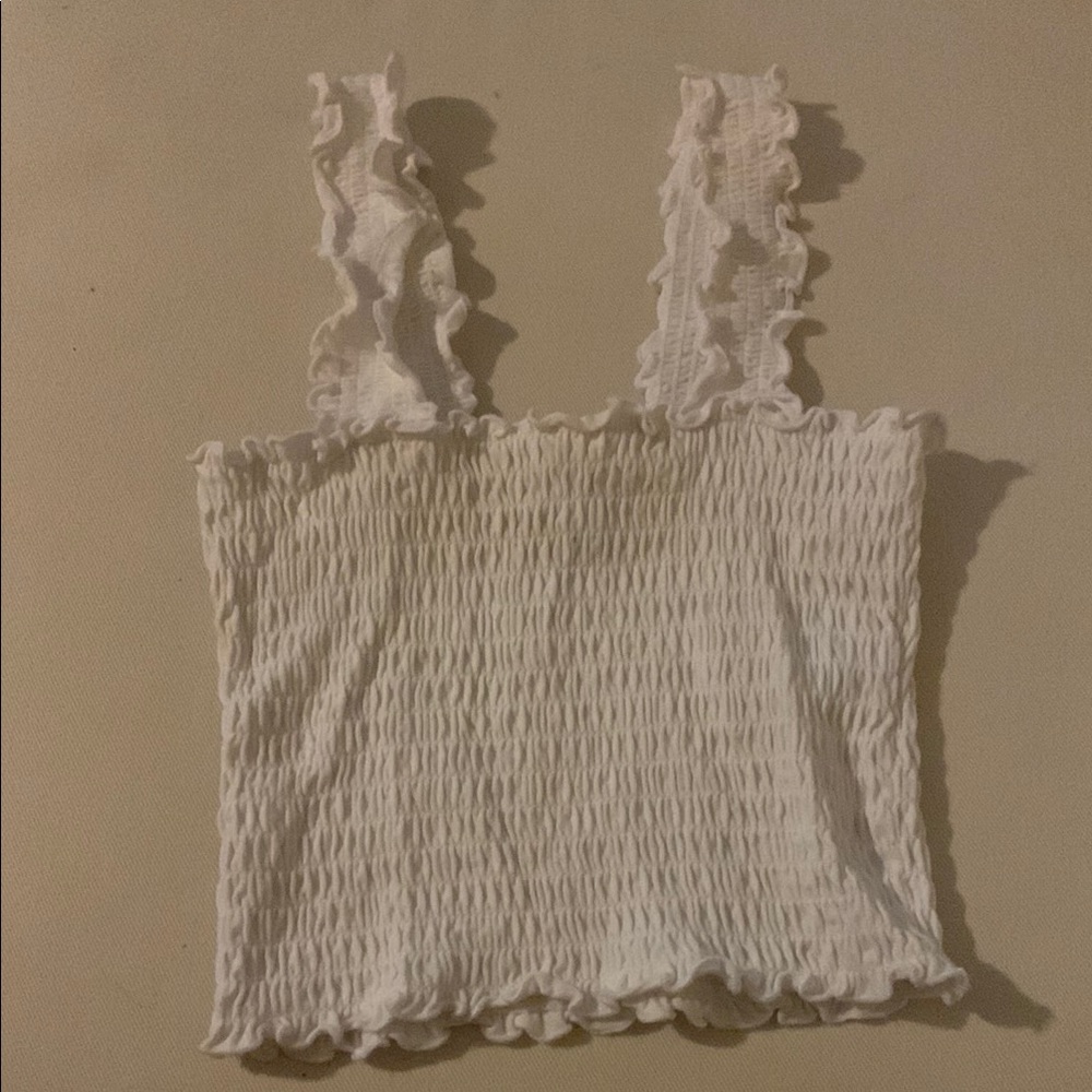 Hollister White Ruffled Tank Top